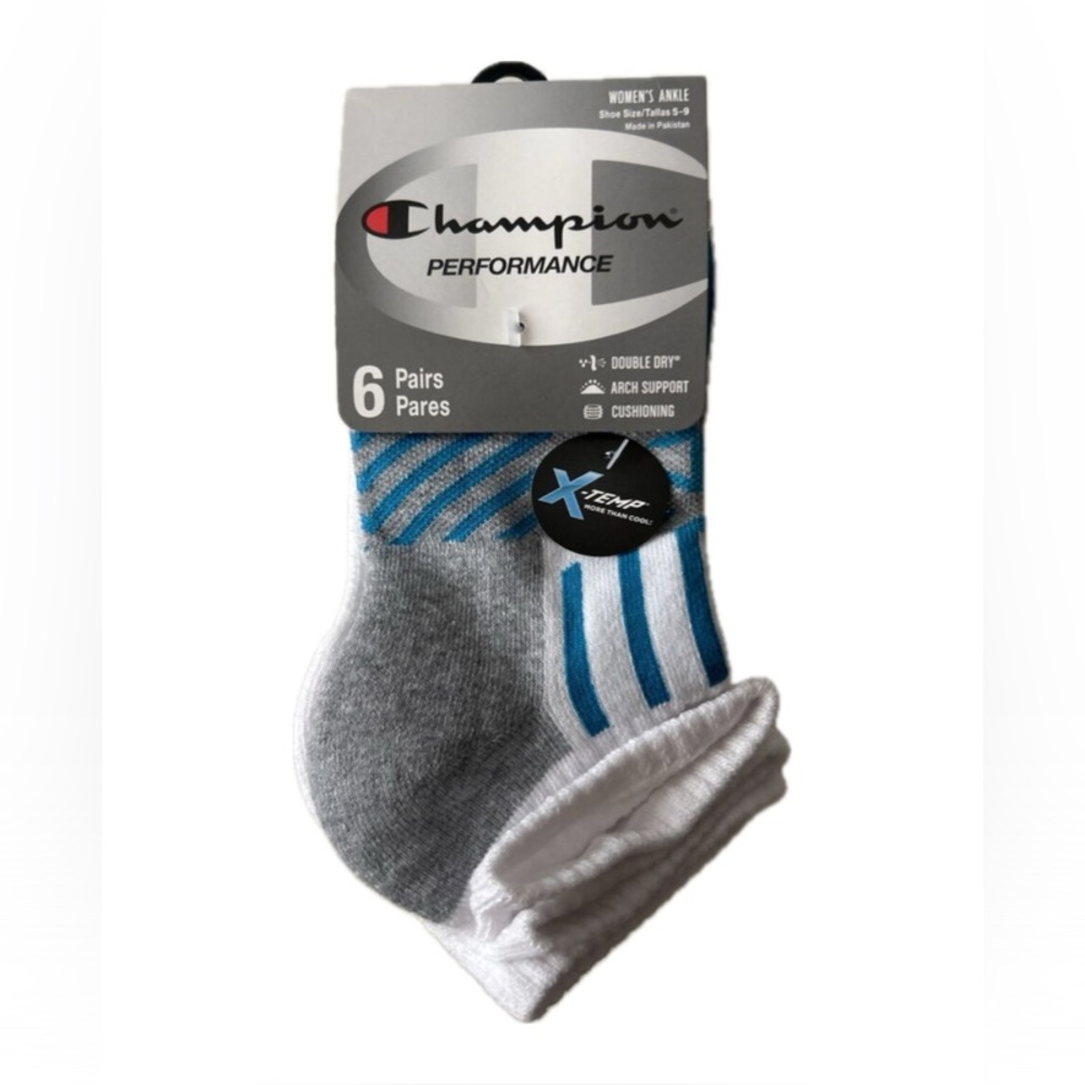 Champion Woman’s 6 pairs Socks Gray White Moisture-Wicking Arch Support New